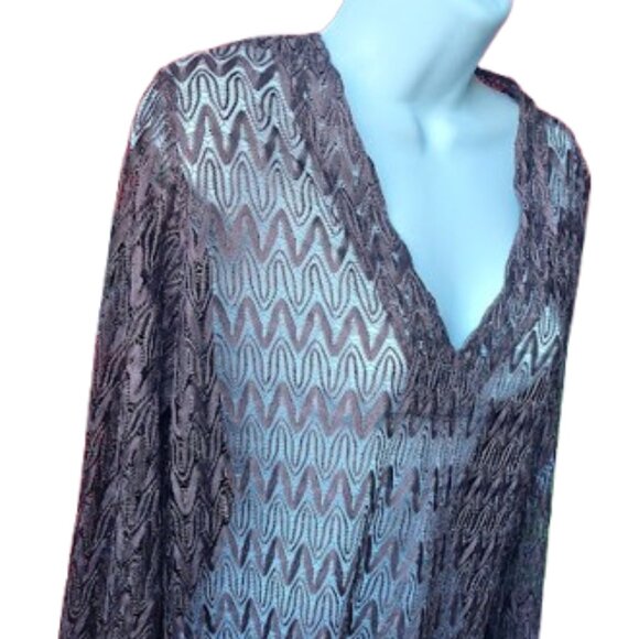 Long Sleeve Sheer Brown Mesh Top Fits Size Large - Picture 2 of 5